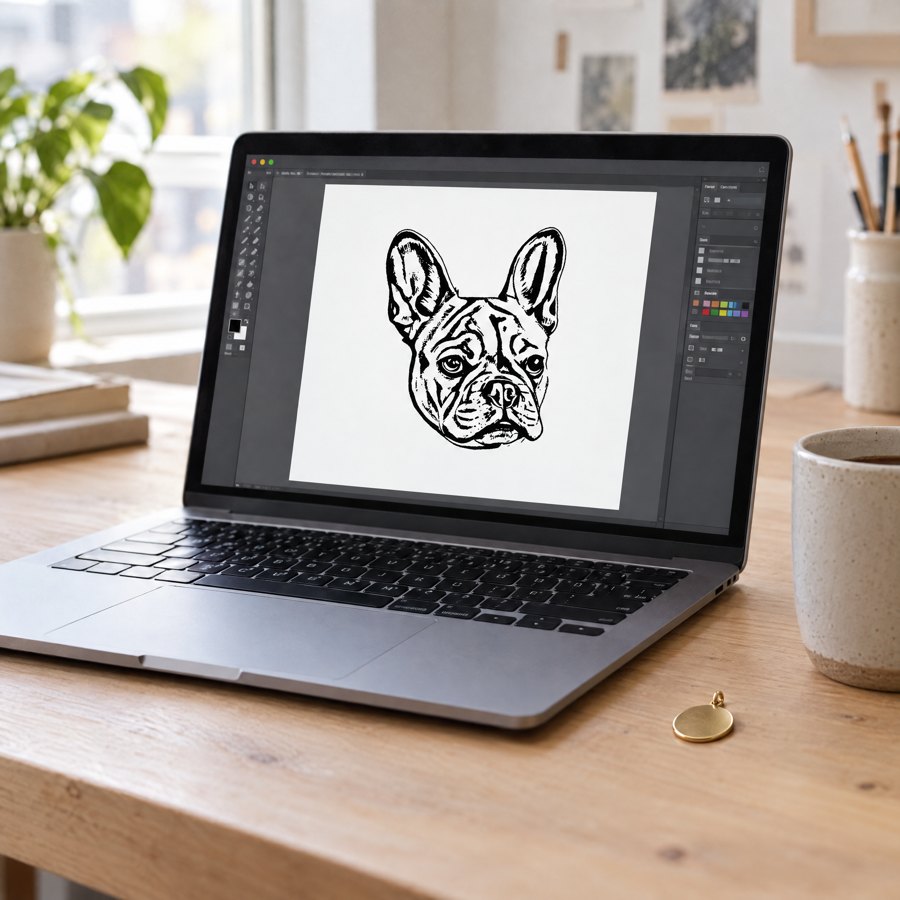 El diseño del bulldog abierto en la pantalla