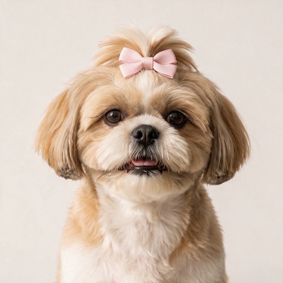 Foto de Lola, una shih tzu con un lacito rosado