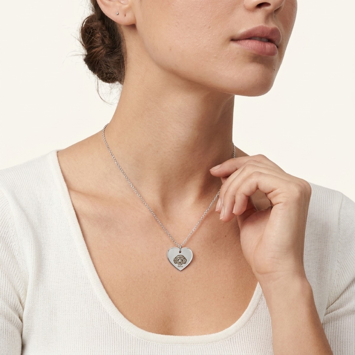 Collar Pet Face Love puesto, en Silver
